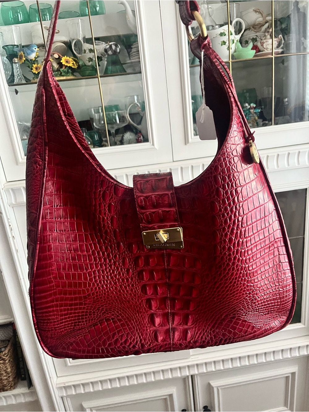 Brahmin Red Croc-Embossed Leather Shoulder Bag